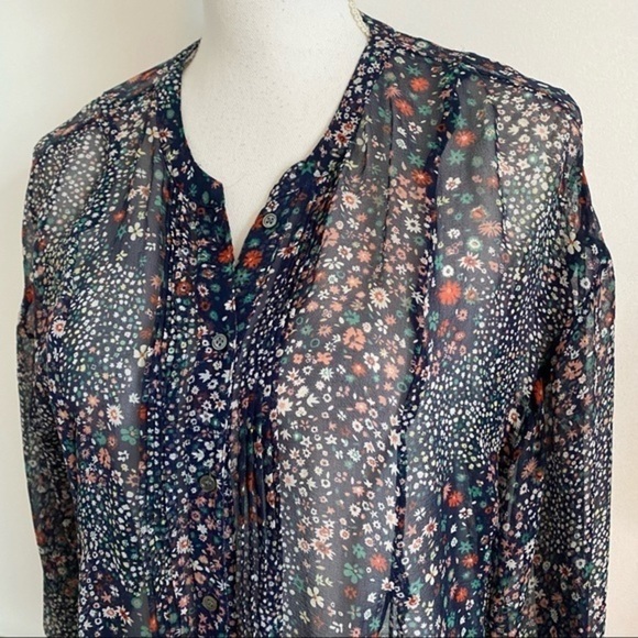 Joie • Rio Little Hippie Sheer Floral 100% Silk Blouse - Picture 3 of 5